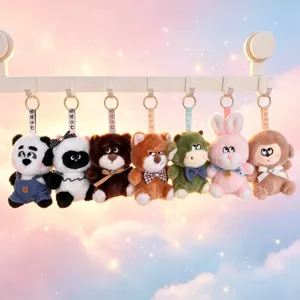 Retro klein dier pluche sleutelhanger schattige panda konijn aap pop tas hanger leuk