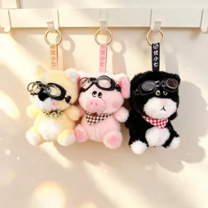 Vintage kleine dieren pluche sleutelhangers schattige tassenhangers met een bril.