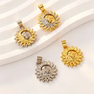 Pendentif visage de soleil en laiton charme pour collier bracelet DIY bicolore or acier