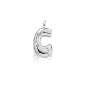 Silver puffy letter C pendant, cute 3D bubble alphabet charm for custom necklaces and jewelry.