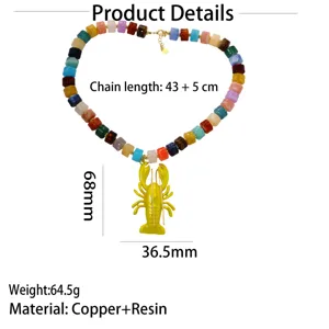 Collier pendentif homard perles colorées style vacances plage pour femmes bijoux mode