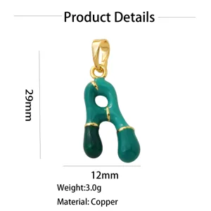 Colorful enamel letter A pendant necklace hip hop style 18k gold plated copper jewelry