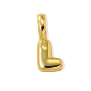 Close-up of a 18k gold plated puffy letter L pendant, ideal for DIY necklace and bracelet crafting.