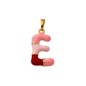 Colorful enamel letter E pendant, 18K gold plated brass charm for necklace jewelry making.