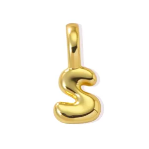 Gold-plated letter S pendant detail, minimalist metal charm for DIY necklaces and bracelets.
