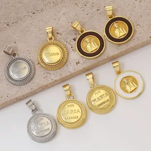 Vintage Messing Maria Munt Hanger Voor Ketting Maken Retro Rond Geëmailleerd Portret Letter Bedel Goud Zilver Verguld DIY Sieraden Ambachten Alleen Accessoire