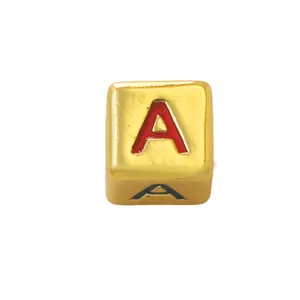 Gold square letter A enamel pendant charm DIY spacer bead for handmade necklace bracelet