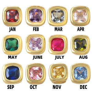 Brass Zirconia Geometric Square Birthstone DIY Beads Gold Plated Birthstone Jewelry Findings For Necklace Bracelet Making Women