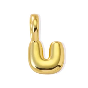 Gold-plated puffy letter pendant for DIY jewelry making, elegant and stylish necklace accessory.