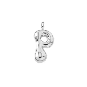 Silver bubble letter P pendant cute chubby initial charm for DIY necklace jewelry making
