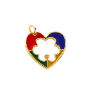 Ciondolo a cuore in smalto colorato placcato oro con ritaglio a trifoglio collana