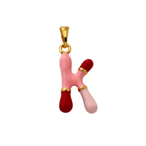 Detailed view of the colorful enamel letter K pendant with gold plating, exquisite design.