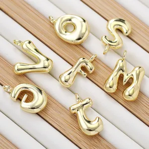 Gold puffy letter charms 26 initial alphabet pendants cute bubble necklace DIY jewelry making