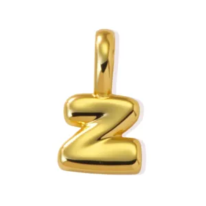 Gold puffy letter Z pendant, 18K gold plated brass DIY jewelry accessory for necklace.