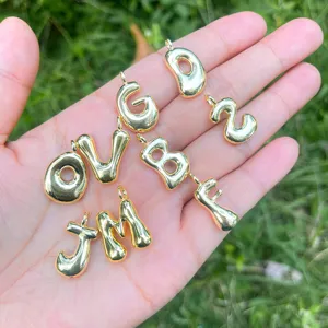 Gold puffy letter necklace pendant, 3D initial alphabet charm for DIY jewelry making.