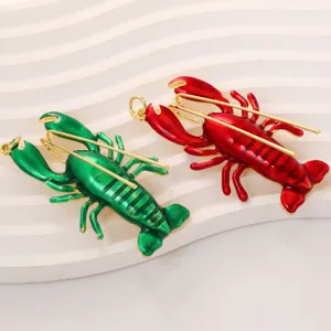 Chic collier pendentif homard rouge et vert, style vacances de plage marine bijoux pour femmes.