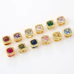 Brass colorful cubic zirconia square charm beads for DIY jewelry making accessories