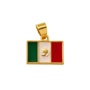 Collana con ciondolo bandiera del Messico placcata oro, ciondolo smaltato colorato.