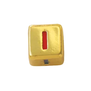 Gold square letter charm bead with red enamel detail for DIY jewelry making necklace