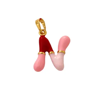 Colorful enamel letter N pendant, 18k gold plated brass fashion jewelry charm accessory.