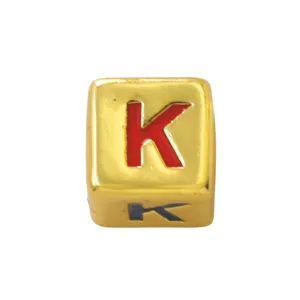 Gold square alphabet letter K charm bead for DIY handmade jewelry bracelets and necklaces