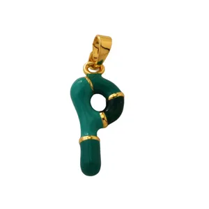Gold-plated green enamel letter P pendant necklace accessory fashion luxury style charm jewelry item