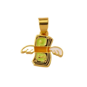 Placcato oro dollaro soldi ali ciondolo collana moda gioielli fascino accessorio