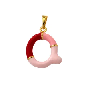 Chic 18K gold plated brass colorful enamel letter Q pendant, trendy fashion hip hop jewelry detail.