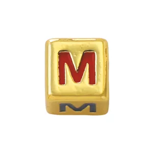 Gold square enamel letter M charm bead for DIY name necklace bracelet jewelry making