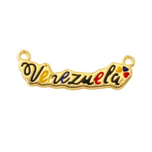 Ciondolo smaltato Venezuela placcato oro con doppio anello, accessorio elegante per collana.