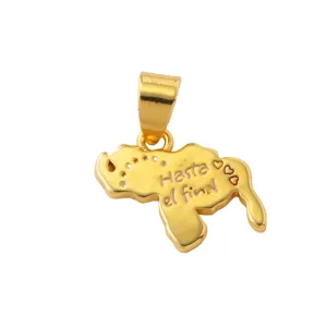 Ciondolo a forma di mappa placcato oro con testo inciso, elegante gioiello alla moda per donna.