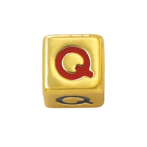 Gold square letter Q bead enamel pendant DIY handmade bracelet necklace jewelry accessory