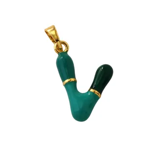 Gold-plated brass enamel letter V pendant, colorful hip-hop style fashion jewelry.