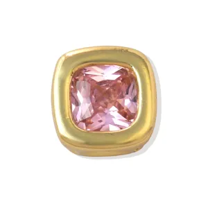 Brass cubic zirconia square DIY birthstone bead charm for jewelry making and crafting