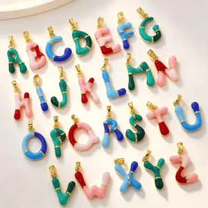 18K Gold Plated Brass Colorful Enamel Letter Pendant Hip Hop Alphabet Initial Charm For DIY Necklace Jewelry Making Women Men