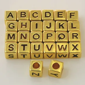 Gold square letter beads 26 pcs alphabet charms for DIY jewelry making bracelet necklace