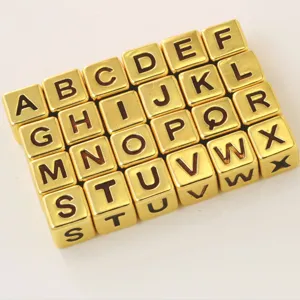 Gold square alphabet letter beads for DIY jewelry making, name bracelets and necklaces.