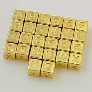 Gold square letter beads set A-Z alphabet charms for DIY handmade jewelry bracelets.