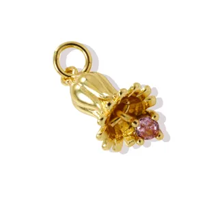 Gold-plated flower brass pendant charm with pink zircon for DIY necklace jewelry making accessories