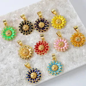 Multi-color enamel sunflower pendant charming copper gold-plated DIY jewelry accessory