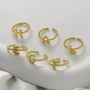 Moda Rame Placcato Oro Alfabeto Anello Aperto Puffy Lucido Perle di Bolla Anello Regolabile per Donna Gioielli Regalo