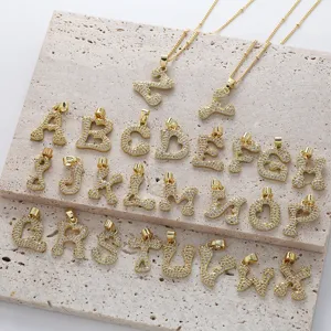 Pendentifs de Lettres Alphabet en Zircone Pavé Or Collier DIY Accessoires Bijoux