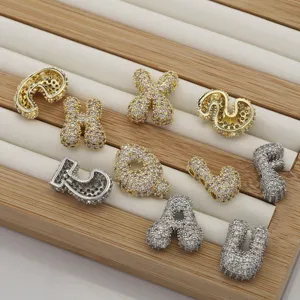 Micro paved cubic zirconia balloon letter charms for DIY jewelry making necklaces bracelets.