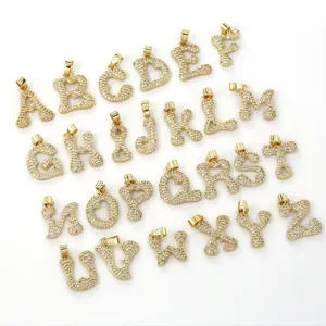 Pendentif Alphabet 26 Lettres Zircon Micro Pave Or DIY Collier Bijou Accessoire Mode