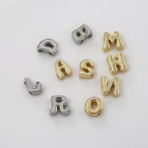 Goud en zilver opgeblazen letter bedels, 3D alfabet kralen voor DIY kettingen en armbanden.