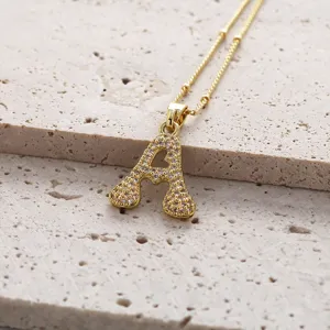 Collier Pendentif Lettre Initiale Or Micro Serti Zircone Cubique Élégant Bijou Tendance