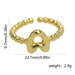 Anello con lettere bolla perline d oro chunky, anello aperto regolabile donna trendy.