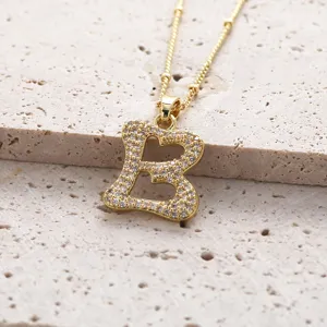 Collier pendentif lettre B en zircon micro-serti doré, bijoux élégants en laiton.