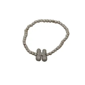 Klobiges Buchstabe H Zirkon Pave Perlen Armband, stilvoller Kupfer Perlen Modeschmuck.