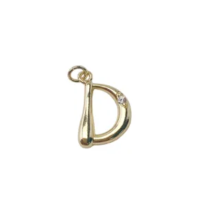 Gold letter D pendant charm with crystal rhinestone for DIY necklace jewelry making accessories.